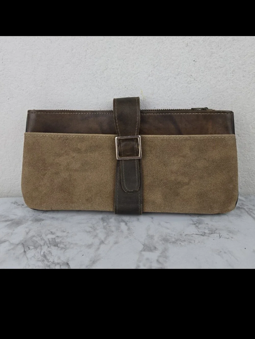 Rolfs Suede and Leather Clutch Wallet in Taupe and Dark Brown